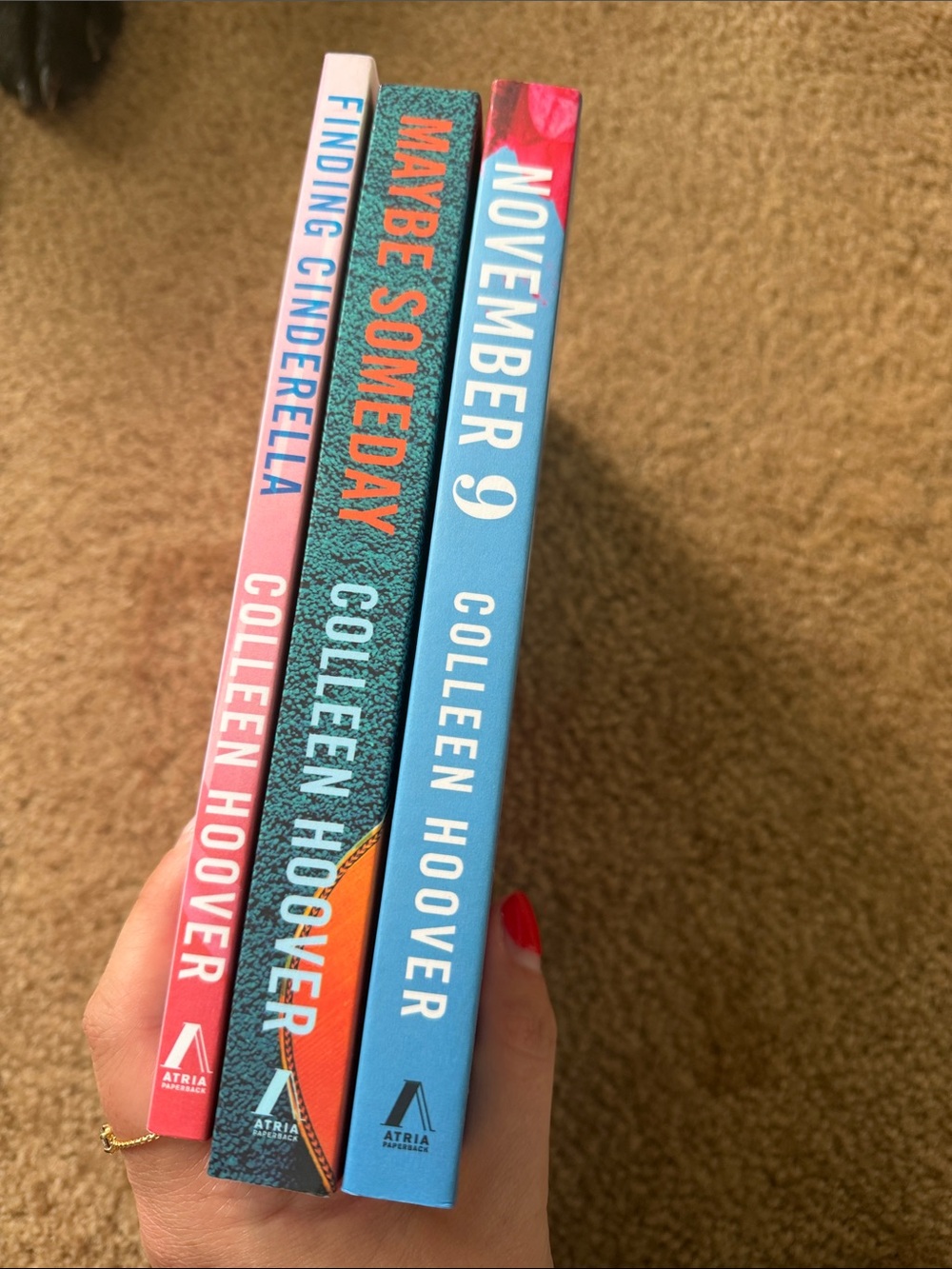 Colleen Hoover Paperback Trio — Blue, Teal & Pink Spines